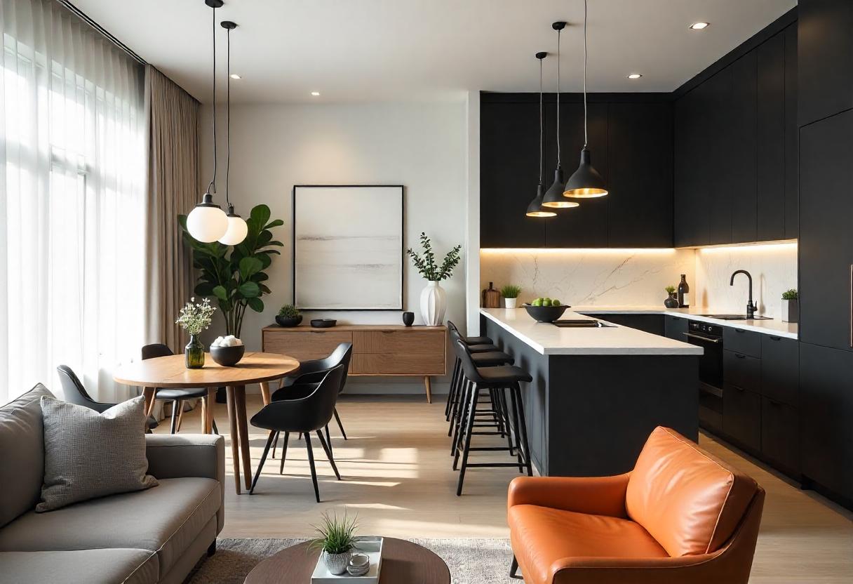 Modern kitchen and dining area